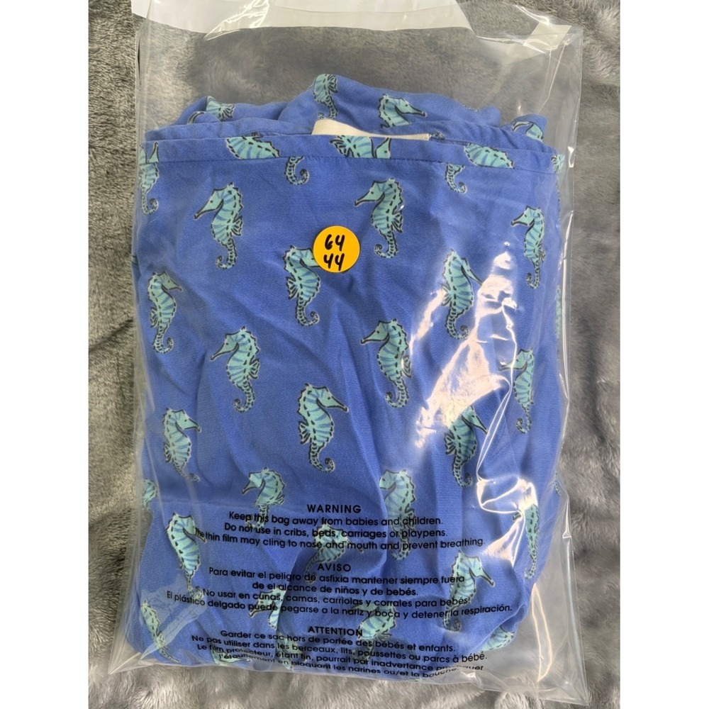 Kate Spade Seahorse Print Silk Dress Womens XXS Blue Smocked Waist Fit & Flare - Picture 8 of 8